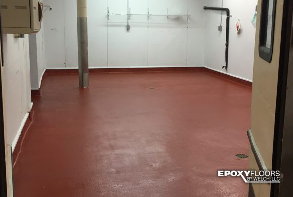 Epoxy commercial meat prep room floor in Red Quartz
