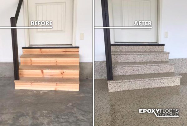 Before and After Epoxy Coated Garage Stairs